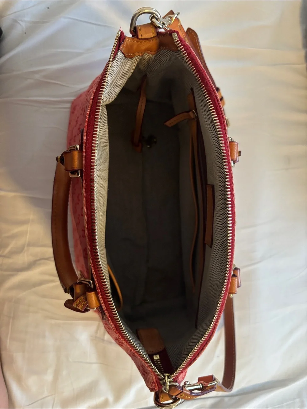 Dooney & Bourke Strawberry Pink Logo Canvas & Leather Satchel Crossbody Bag